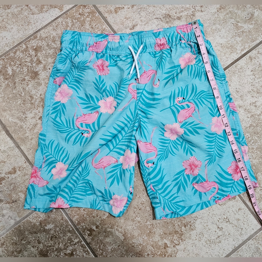 Surplus Swim Trunks Men Medium Blue Pink Flamingo Floral 10” Inseam Tropical Y2K - Picture 6 of 6